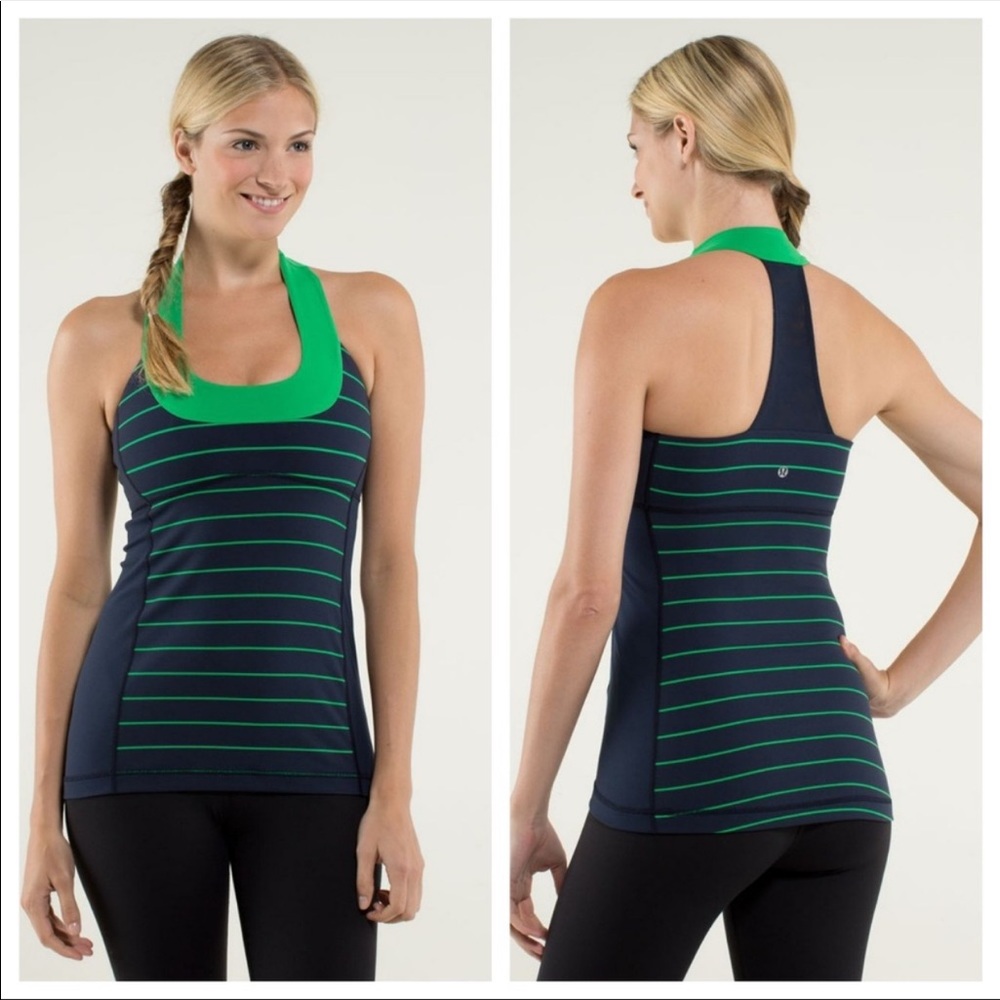 Lululemon Athletica inkwell tank top blue green striped shirt top Small S